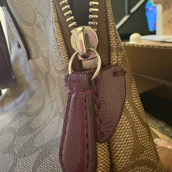 Coach Domed Satchel Handbag Style 24606 Beige w/Logo - Plum Trim & Interior - Picture 9 of 16